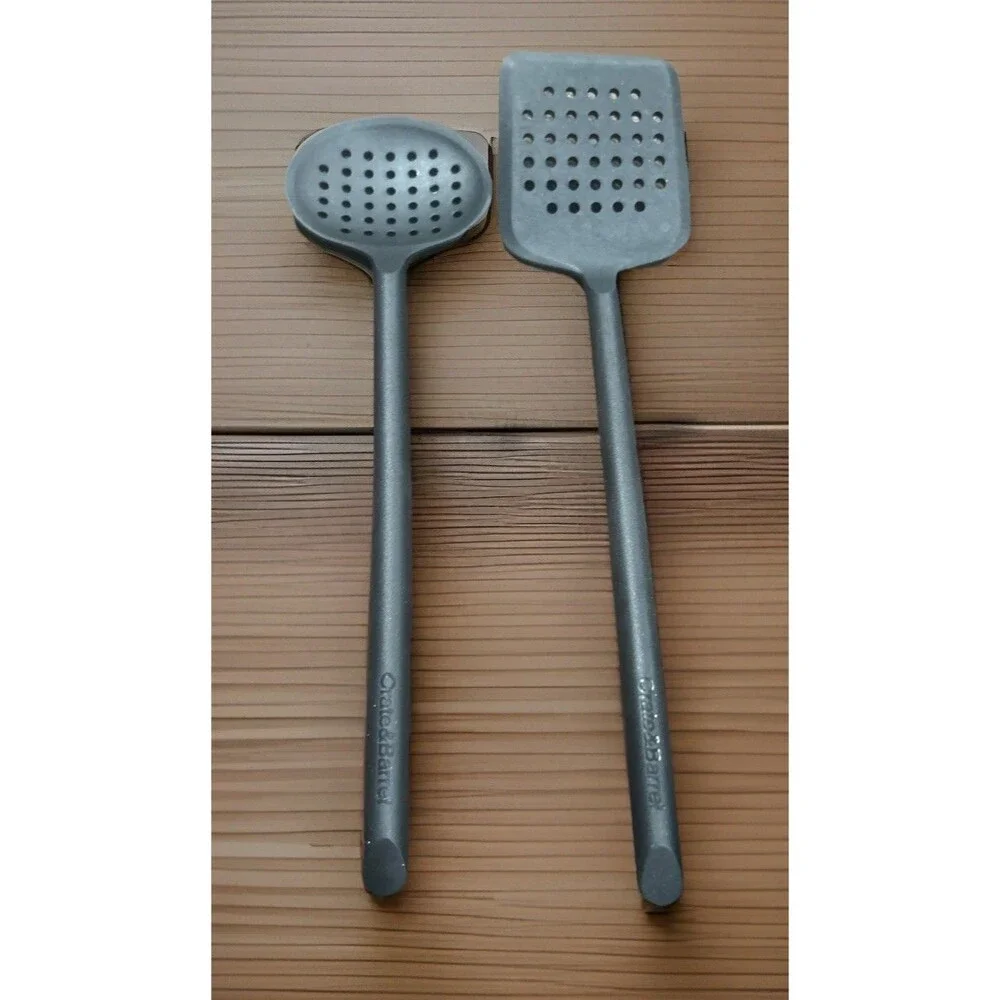 Crate & Barrel Black Silicone Utensils Set of 2 Slotted Spoon & Turner Spatula